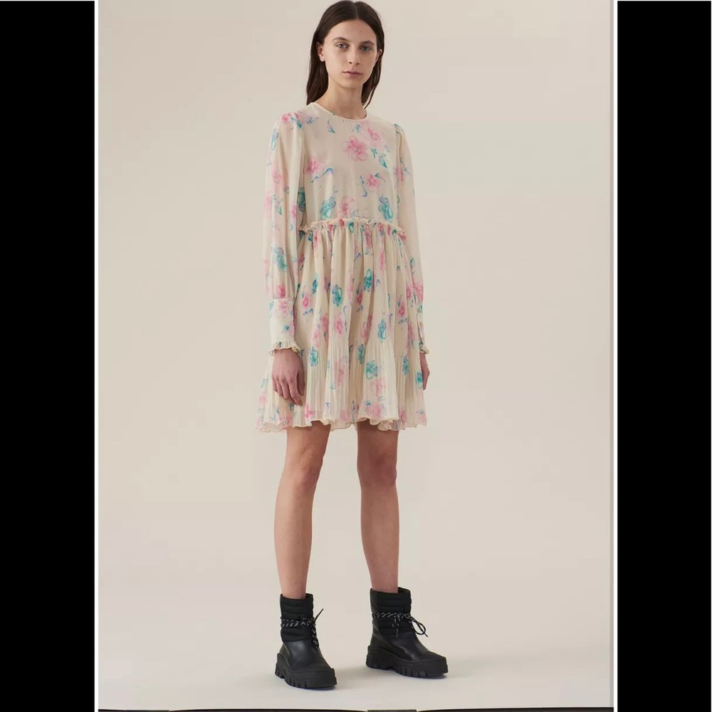Ganni Floral Georgette Minidress in Afterglow Sz 0